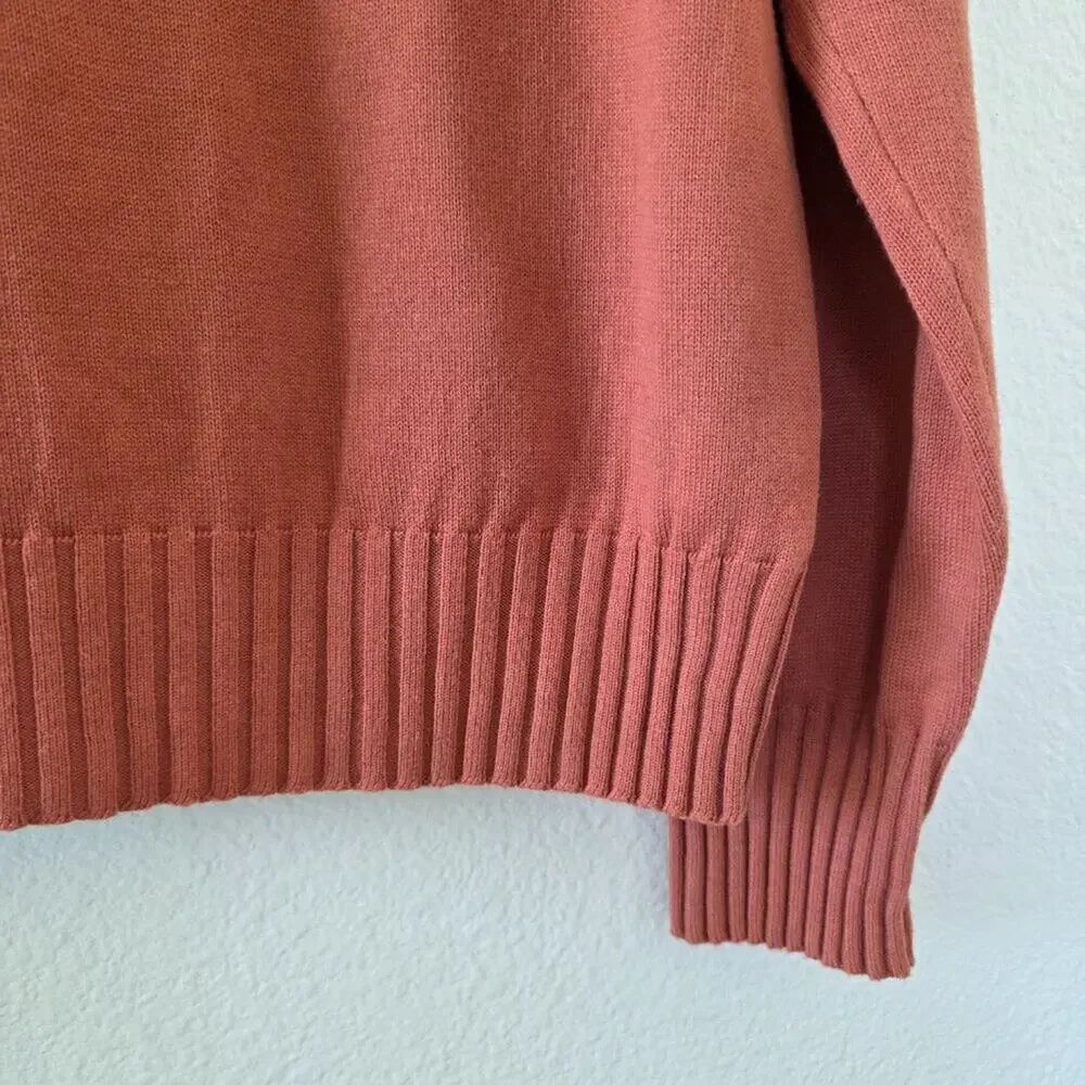 Dressbarn Rust Mock Neck Sweater Womens Size M Ribbed Pullover Burnt Orange